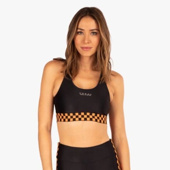 Koral Rade Energy Black and Orange Checkered Sports Bra Size XS - Picture 1 of 9